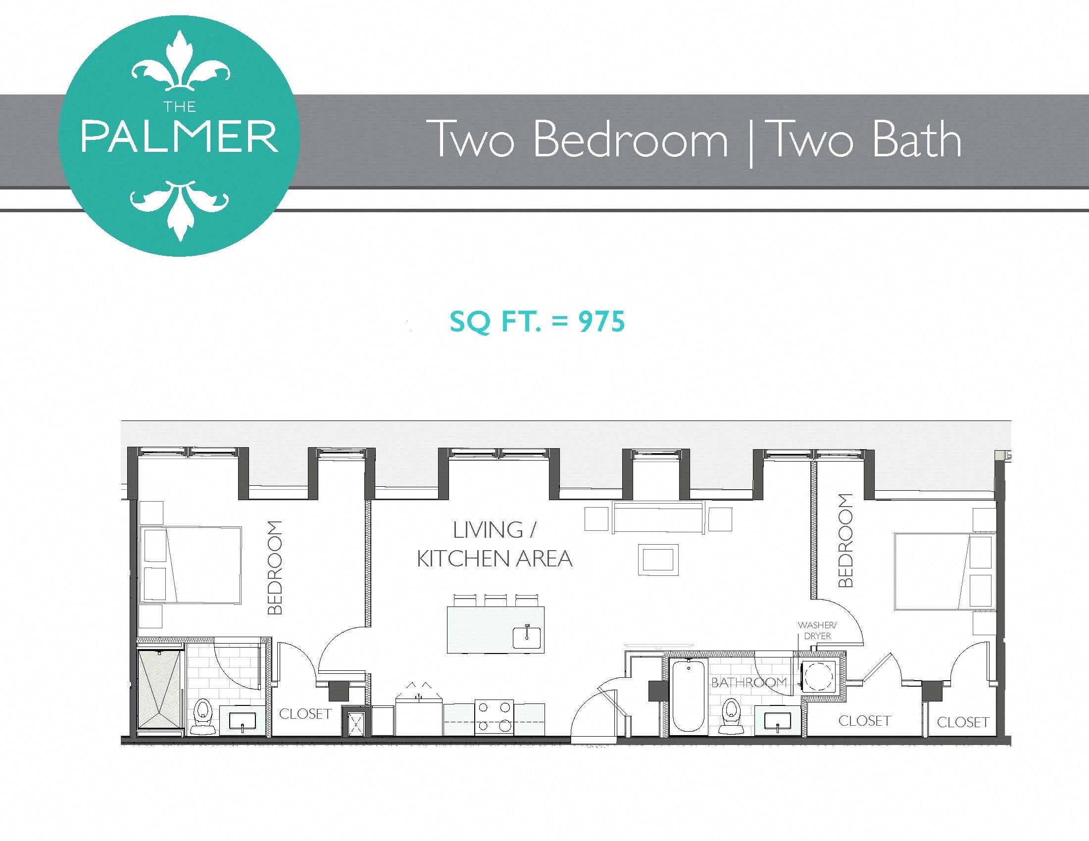 2 Bedroom apartment floor plan Main Line apartments